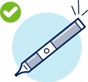 illustrated icon of a vaping device with a green check mark.